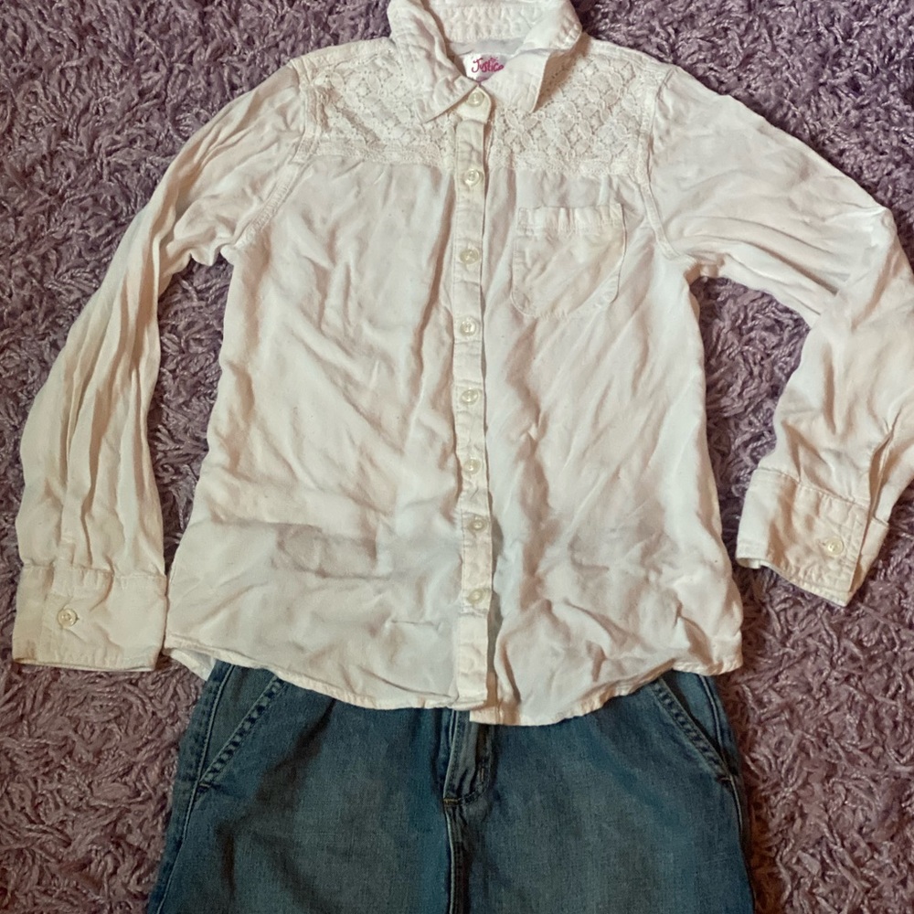 Justice White Button-Up Shirt girls size 10